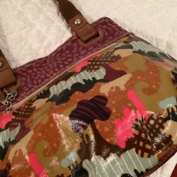 VINTAGE FOSSIL KEY-PER COLORFUL COATED CANVAS SHOULDER BAG - Picture 5 of 12